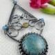 Turquoise pendant, wire wrap jewelry, statement bold jewelry, gemstone fine pendant, sterling silver metalwork jewelry