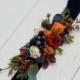 Orange navy blue flower belt  Fall wedding  Floral sash Bridal belt Flower girl belt