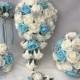 Artificial Wedding Bouquets Flowers Sets Ivory Aqua Blue