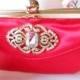 Red Evening Bag,  Rhinestone Trim, Red Beaded Clutch Bag, Holiday Purse, EB-0115