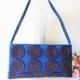 Blue Evening Bag, Vintage Blue Handbag Gold Bead Trim,  Blue Bead Clutch Bag, EB-0627