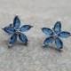 Blue Flower earrings. Large 10mm 925 silver plated stud earrings. Large flower earrings. Swarovski crystal stone earrings.