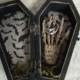 Ready to ship Halloween Gothic Aged Black Coffin Wedding Ring Box Ring Bearers Pillow with Skeleton Hand Skull
