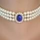 Vintage Attwood And Sawyer Pearl Choker, Pearl Jewelry, Lapis Lazuli Choker, Peking Glass, Vintage Bridal Pearls, A&S Jewelry, Blue Wedding