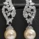 Pearl Bridal Earrings, Swarovski Ivory Pearl Earrings, Wedding Pearl Cubic Zirconia Earrings, Bridal Silver Jewelry, Pearl Sparkly Earrings