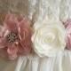 White Blush Pink Wedding Sash, Pastel Pink Flower Sash, Maternity Sash, White Light Pink Bridal Sash, Floral Dress Sash, Bridal Pink Belt