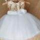 Flower Girl Dress Gold and Ivory white, Gold Sequin Tutu Dress, Toddler flower girl dress, Baby wedding dress