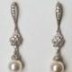Pearl Bridal Chandelier Earrings, Swarovski 8mm White Pearl Silver Earrings, Wedding White Pearl Jewelry, White Pearl Drop Dangle Earrings