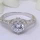 Vintage Art Deco Engagement Ring 0.84 Carat Round Simulated Diamond CZ 925 Sterling Silver Wedding, Bridal