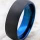 Tungsten Ring, Men's Tungsten Wedding Band, Men's Black Wedding Band, Black Tungsten Ring, Blue Tungsten Ring, Blue Ring, Mens Ring, Blue