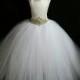 White corset dress/White rhinestone belt flower girl dress/Bridesmaid dress(FULLY LINED/many colors available)