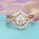 Vintage Moissanite/Forever One moissanite engagement ring set,Rose gold Pear shaped wedding ring set, Curved diamond/moissanite Anniversary