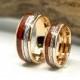 Meteorite & Tungsten Wedding Band Set  Wood Rose Gold Wedding Ring Set Matching Womens Mens His And Her Promise Ring Free Custom Engraving