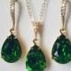 Dark Moss Green Crystal Jewelry Set, Swarovski Green Rhinestone Gold Set, Green Teardrop Bridesmaids Jewelry, Wedding Bridal Green Jewelry