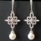 Chandelier Bridal Earrings, White Pearl Wedding Earrings, Swarovski Pearl Earrings, Pearl Dangle Earrings, Statement Earrings Bridal Jewelry