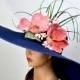 Navy Blue Hat Magnolia Wedding Head Piece Kentucky Derby Hat Fascinator Wedding Accessory  Cocktail Hat