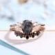 Vintage Black Rutilated Quartz  Engagement Ring Rose Gold