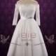 Off Shoulder Lace Tea Length Wedding Dress with Long Sleeves, Short Wedding Dress, 50s Wedding Dress, 60s Wedding Dress 