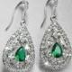 Emerald Crystal Bridal Earrings, Green Cubic Zirconia Wedding Earrings, Emerald Teardrop Sparkly Earrings, Emerald CZ Chandelier Earrings