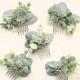 Mini succulent comb, Bridesmaid hair comb, Bridal hair accessory, Greenery hair clip, Eucalyptus hair comb, Small leaf clip, Boho bridal