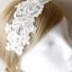 White Pearl Beaded Lace Headband, Bridal Hair Band, White Lace Head Piece, Bridesmaid Headband, Prom Headband, HB-40