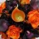 Wedding bouquet, Bride bouquet, Purple and Orange silk wedding flowers