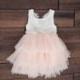 White Lace Flower Girl Dress, Blush Pink Tulle Fairy Boho Beach Wedding dress, Princess Tutu Dress, Flower Girl Proposal