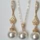 Gold Pearl Bridal Jewelry Set, Swarovski White Pearl Earrings Necklace Set, Pearl Chandelier Earring Pearl Wedding Jewelry Set Pearl Pendant