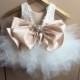 LYRIC Champagne Ivory Tulle Ecru Lace Tulle Flower Girl Dress Wedding Bridesmaid Dress BIRTHDAY