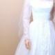 50s Mad Men Wedding Gown Size XXS. Vintage White Lace Bridal Gown. Grace Kelly Wedding Dress. Long Sleeve Modest Full Skirt Princess Bride