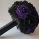 Purple And Black Bridal Bouquet, Gothic Bouquet, Bridesmaid Bouquet, Toss Bouquet, Matching Boutonnieres And Corsages Available, 26 Colors