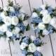 Wedding bouquet, Dusty Blue  and  Ivory Bridesmaids bouquet, Wedding Flowers, Boho Wedding, Corsage, bridal Flower Package