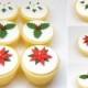 12 x Mixed Poinsettias and Holly Edible Christmas Cake Cupcake Decoration topper