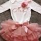 Tutu Personalised Cake smash baby girl One Birthday outfit, long sleeved baby, first birthday, dusky pink, 1st birthday,outfit, flower girl