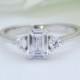 3 Stone Vintage Art Deco Emerald Cut Wedding Engagement Ring 1.20 Carat Round Diamond CZ Solid 925 Sterling Silver Bridal  Three Stone