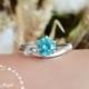 Dainty Swiss blue topaz ring, round lab blue topaz engagement ring, white gold plated sterling silver, blue gemstone ring, aquamarine ring