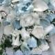 Light Blue & White Cascade Bridal Bouquet ~ Gorgeous Quality Real Touch Roses Calla Lilies Silk Wedding Flowers