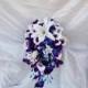 Cascading bridal bouquet, galaxy orchids, lilies, picasso calla lilies, blue hydrangea, teardrop bouquet, bouquet set,