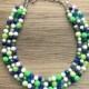 Navy and Lime Green Cluster Necklace, Seattle football Jewelry, washington jewelry, seattle jewelry, green and blue, green white blue