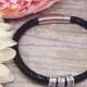Genuine Leather Bracelet with Personalised Beads - Black Leather Bracelet - Gift for Men, Gift for him