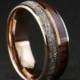 Rose Gold Wood Meteorite Tungsten Ring Male Wedding Band Polished 2-Inlay Domed Design 8MM Size 5 to 15 Mens Anniversary Fathers Day Gift