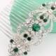 Bridal Emerald Green Comb, Headpiece Wedding Hair Accessory, Rhinestone Bridal Comb, Prom Bridesmaid Hair Piece, Green Crystal Combs