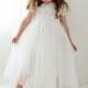 Boho White Lace Flower Girl Dress, Romantic Toddler Tulle Wedding Gown, Long Sleeve Rustic Crochet Bohemian