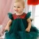 Baby girl Christmas dress, first Christmas dress, size 9 12 18 months, fluffy green emerald dress for girls, cute baby Christmas outfit