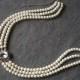 Vintage Pearl Choker, Osaki Pearls, Pearl Choker With Faux Diamond Pendant, 3 Strand Pearls, Ivory Pearls, Silver 839, Bridal Pearls