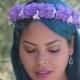 Purple White Flower Crown , Boho Bridal Headpiece Hair Piece Purple Wedding Headpiece , Flower Bridal Tiara , Bridal Crown, Bohemian Crown,