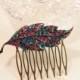 Bright Leaf Hair Comb Pink Hair Comb Blue Hair Comb Black Metal Headpiece Leaf Hairpiece Rhinestone Head Comb Leaves Wedding Comb Clip Pin