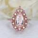 Pear shaped Morganite engagement ring rose gold vintage unique Halo diamond pink sapphire Wedding  birthstone Anniversary