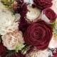 Burgundy and blush bouquet,  sola flower bouquet,  wooden wedding flowers,  wine and blush,  English rose bouquet