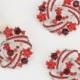 3 pcs - DIY Bouquet Brooches, Crystal Red Brooches, Wedding Cake Brooches, Bridal Sash Pin, Rhinestone Red Brooches.